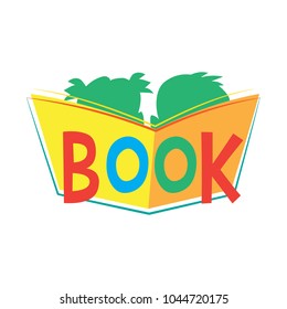 Kids reading a book silhouette vector illustration.