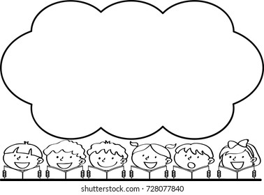 kids reading book with speech bubble