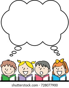 kids reading book with speech bubble