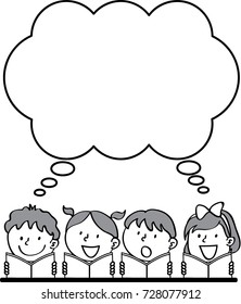 kids reading book with speech bubble