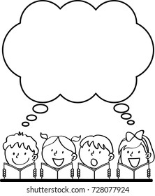 kids reading book with speech bubble