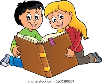 Kids reading book theme 1 - eps10 vector illustration.