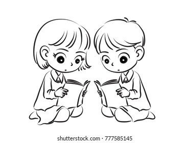 kids reading book vector