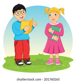 Kids Reading Book Vector Illustration