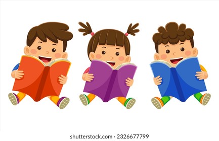 kids reading book in vector illustration