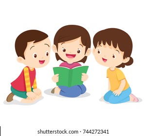 Kids Reading Bookboy Girl Sit Read Stock Vector (Royalty Free) 744272341