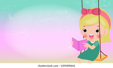 kids reading books, back to school, education concept, Template for advertising brochure, your text,Kids and frame,child and frame,Vector Illustration, cartoon happy children.Illustration
