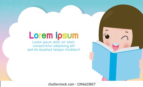 kids reading books, back to school, education concept, Template for advertising brochure, your text,Kids and frame,child and frame,Vector Illustration, cartoon happy children.Illustration