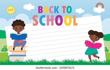 kids reading books, back to school, education concept, Template for advertising brochure, your text,Kids and frame,child and frame,Vector Illustration, cartoon happy children.Illustration