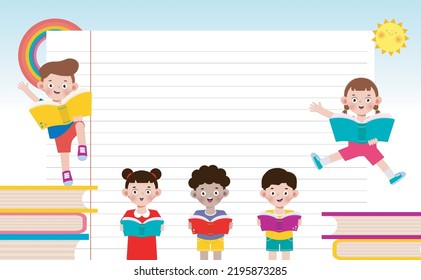 Kids Reading Books Back School Education Stock Vector (Royalty Free ...