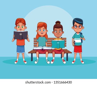 Kids reading books cartoons