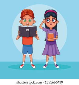 Kids reading books cartoons