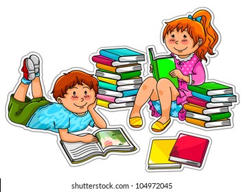 kids reading books (each kid is grouped separately and can be used alone. JPEG version available in my gallery)