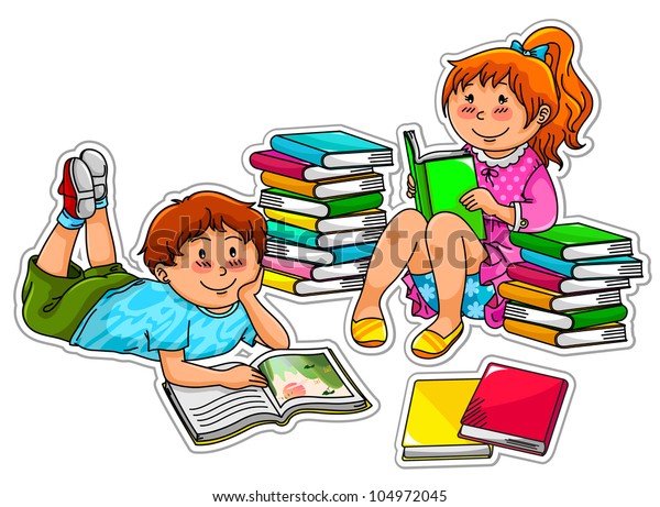 Kids Reading Books Each Kid Grouped Stock Vector (Royalty Free ...