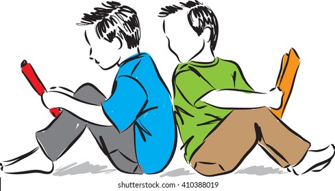 kids reading books illustration