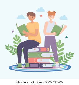 niños leyendo libros y aprendiendo