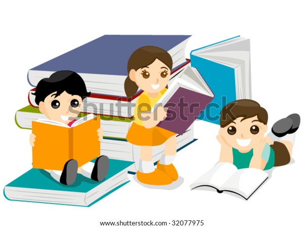 Kids Reading Books Vector Stock Vector (Royalty Free) 32077975