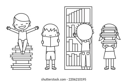 Kids Reading Library Vector Illustration Stock Vector (Royalty Free ...
