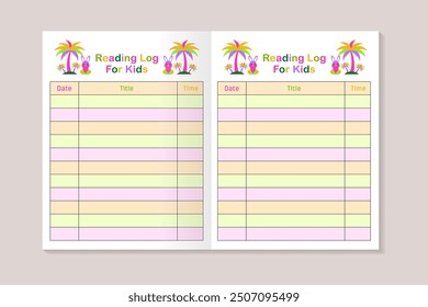 Kids Reading Log Chart KDP Interior