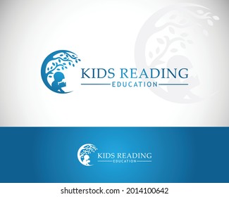 kids reading logo creative education design template illustration vector