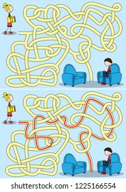 Kids reading maze for kids with a solution