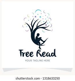 Kids Reading on Tree Logo Design Template Inspiration