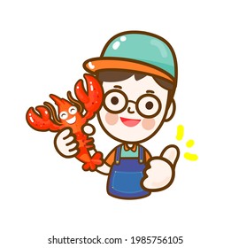 Kids and  red shrimp for logo vector