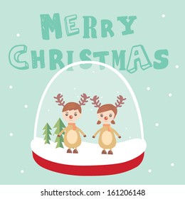 Kids in reindeer costume in christmas globe