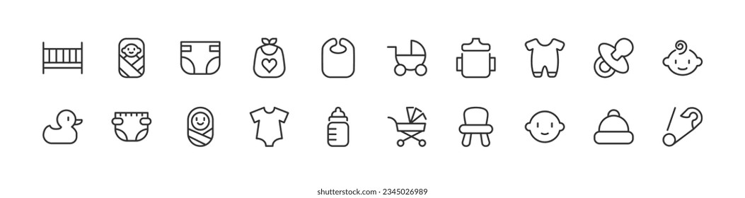 kids related icon set. Editable stroke. Pixel Perfect 48x48px icons