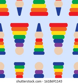 Kids repeat pattern stacking rings with blue background