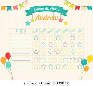 Kids Rewards Chart With Tags, Flags, Balloons And Star