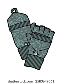 Kids ribbed knit gloves vector design mockup template technical flat sketch.