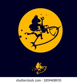 Kids ride rocket and touch the star vector illustration silhouette symbol