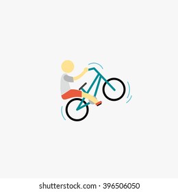 Kids riding bike and cycling sign. Flat style vector illustrations isolated design template on white.