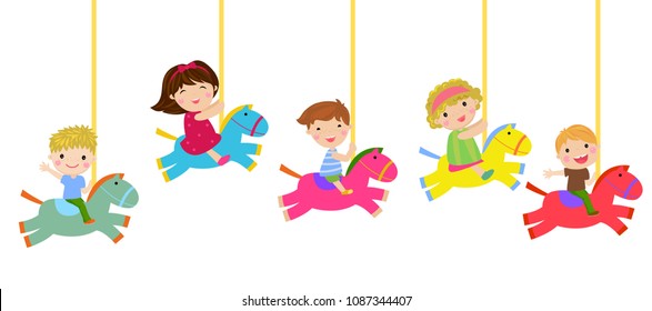 Kids Riding On Merry Go Round