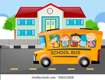 Kids Riding On School Bus School Stock Vector (Royalty Free) 506513458 ...