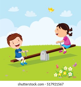 Kids Riding On Seesaw