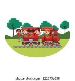 kids riding on train