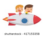 Kids are riding a rocket.