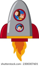 Kids in the rocket travel to space  illustration