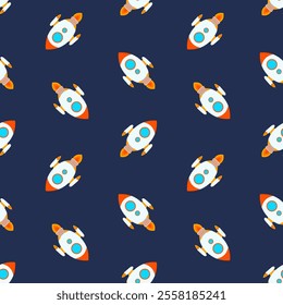 Kids rockets vector seamless pattern. Children spaceships design, jet background, galaxy wallpaper