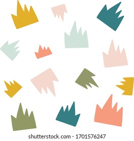 Kids room fabrics doodle style color crowns pattern