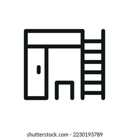 Kids room furniture isolated vector icon, children's bedroom furniture outline vector icon with editable stroke