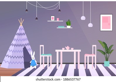 Kids Room Interior Empty No People Baby's Playroom Horizontal Vector Illustration