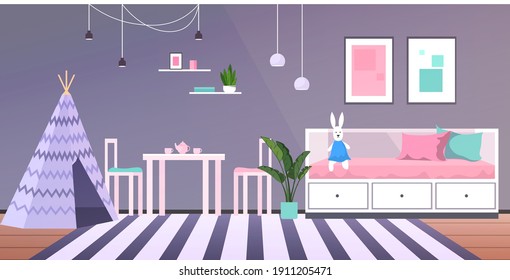 Kids Room Interior Empty No People Baby's Bedroom Horizontal Vector Illustration