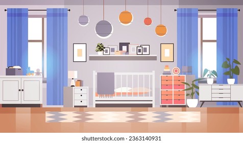 habitación infantil interior vacío no hay nadie dormitorio de bebé con cuna de madera horizontal