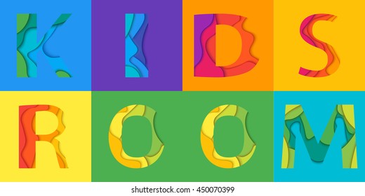 Kids room lettering mockup. Colored graphic material layered design for cover or poster background.