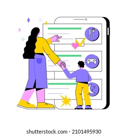 Kids Routine App Abstract Concept Vector Illustration. Child Routine Mobile App, Newborn Application, Toddler Bedtime Software, Kids Schedule Solution, Activity Tracking Abstract Metaphor.