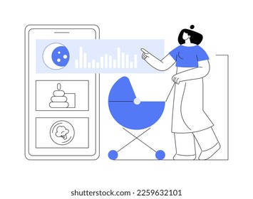 Kids routine app abstract concept vector illustration. Child routine mobile app, newborn application, toddler bedtime software, kids schedule solution, activity tracking abstract metaphor.