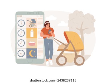 Kids routine app isolated concept vector illustration. Child routine mobile app, newborn application, toddler bedtime software, kids schedule solution, activity tracking vector concept.